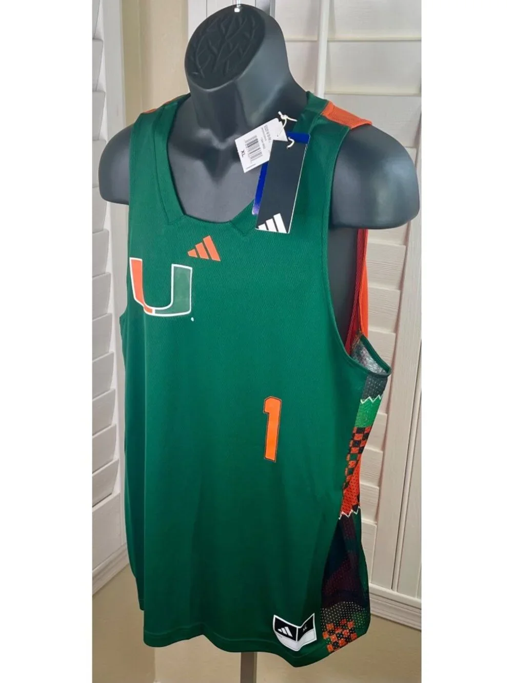 Adidas NCAA Miami Hurricanes Green/Orange Basketball Jersey - JJ2094 - Men’s XL